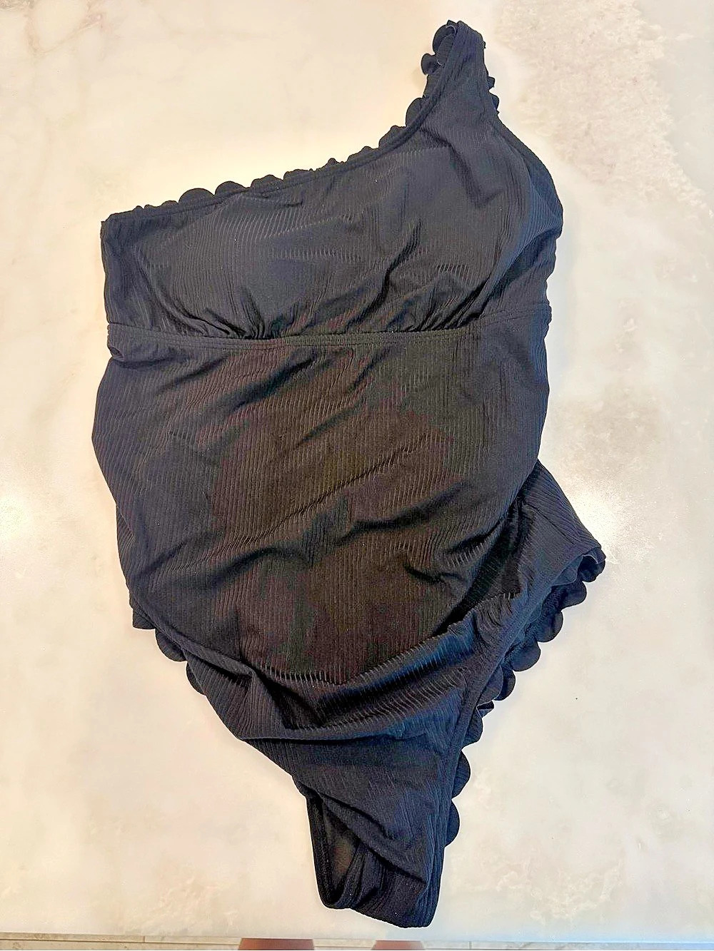 Charmo One Shoulder Maternity Swimsuit Ribbed One Piece Bathing Suit Black